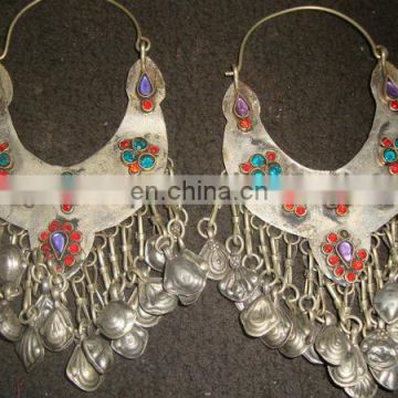 Tribal Newly Made Afghan Kuchi Earrings with coilorful beads
