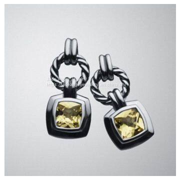 Sterling Silver 925 Design Inspired DY Lemon Citrine Cushion Earrings