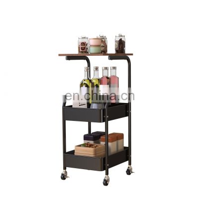 3 Layers Storage Trolley with Bamboo  Popular Storage Trolley Kitchen Cart Steel Powder Coating Trolley Kitchen Storage Rack