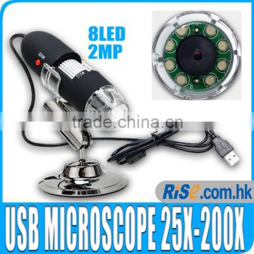 25x - 200x 2MP USB Digital Microscope Endoscope Video Camera Magnifier w/Driver
