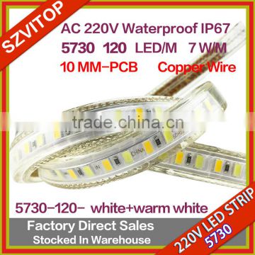 SV 220V AC LED Strip Light 100M white+warm white SMD 5630 120LED/M Waterproof IP68LED Stripe 100M/Roll High Quality