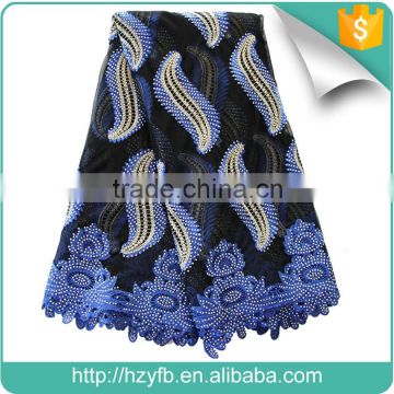 Wholesale african women dresses lace fabric / royal blue red stones latest french lace / tulle fabric lace for wedding
