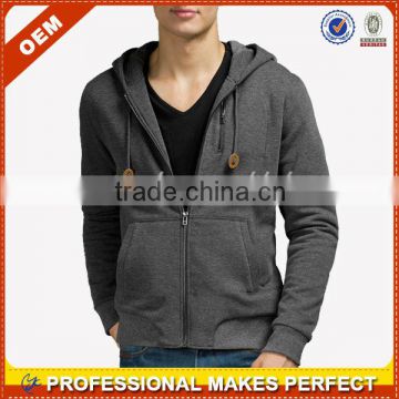 Custom long zip up 100% cotton plain hoodie