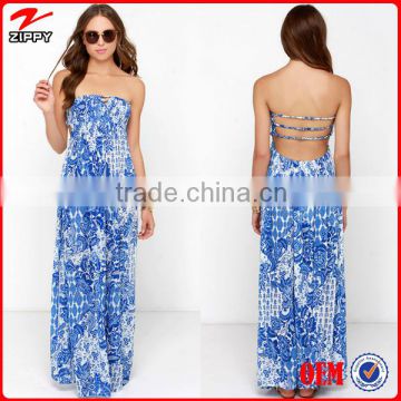 Women Summer Clothing Strapless Floral Printed Maxi Dress