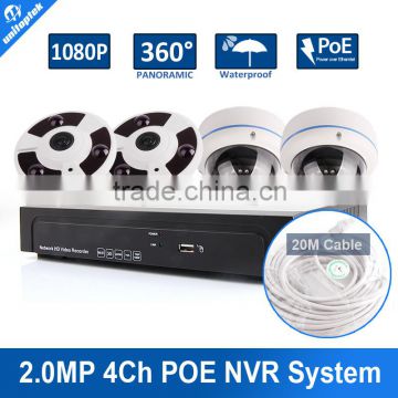1080P Dome Fisheye IP Camera With 180/360 Degrees View 2MP 4CH POE NVR System