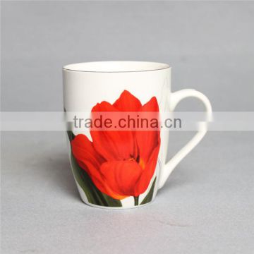 Linyi 12oz fine bone china tea cups with rose printing with color box for promotional gift