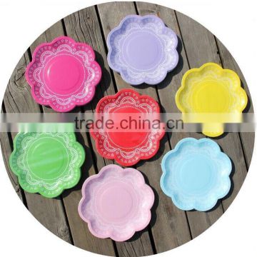 Disposable Lovely Lace Scallop Paper Plates Light Pink blue Red Yellow Green 7 colours for your choice