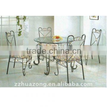 Round steel dining set with tempered glass and cloth fabrics
