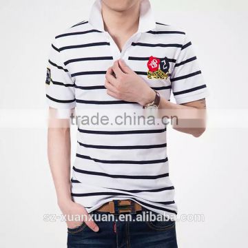 custom Plain white and black stripe 100% cotton men polo T-shirt