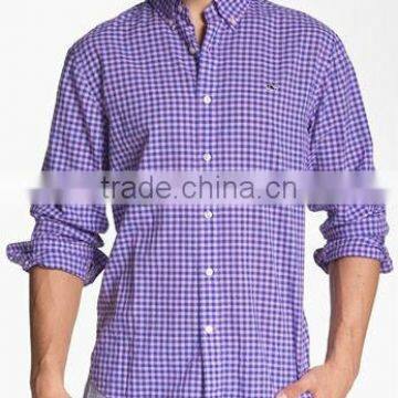 cotton casual purple plaid men shirts