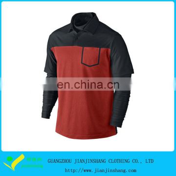 OEM Designed Fashion Color Block Long Sleeve Polo Shirt With Custom Pocket