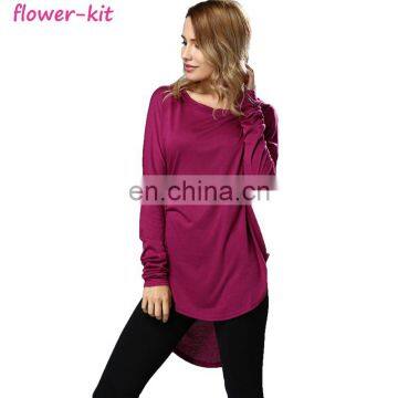 Cheap Summer Women Blouse Solid High Low Cozy Top Purplish Red