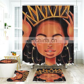 Hot Sale African queen princess american patterns waterproof bathroom shower curtains sets with rugs