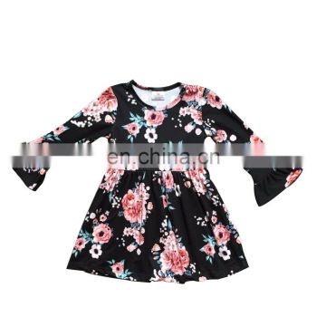 Elegant child cotton black floral dress kids girl party
