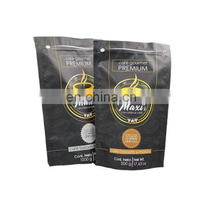 Custom food packaging suppliers digital printing matte black foil packaging 250g stand up pouch coffee valve bag