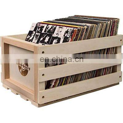 Retro Record Holder Wood Crate Hold 75+ Albums Wooden Record Crate Stackable Vinyl Record Storage Crate