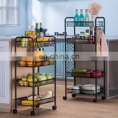 Modern hot selling practical three layers four layers black home metal trolley with wheels kitchen organizer storage trolley