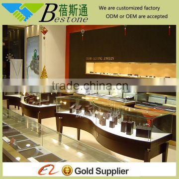 Luxury watch curved wooden bar glass display counter for sale