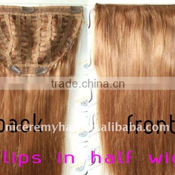 human remy hair clips in half wig