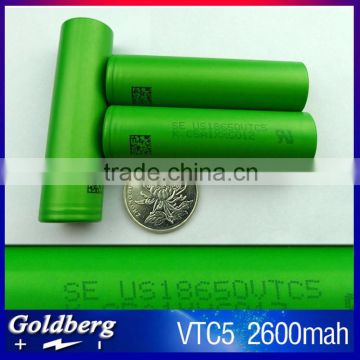 Wholesale 30A 18650 li ion Rechargeable 2600 mah 18650 High Drain battery us18650vtc5