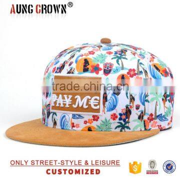 6 panel embroidered suede brim flat cheap snapback hat