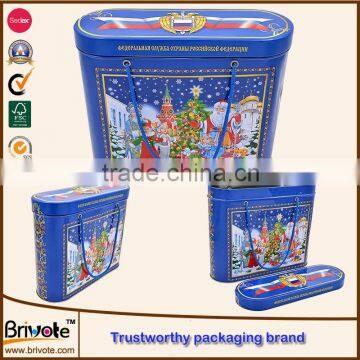 2015 wholesale hot sale oval christmas gift tin box with handle