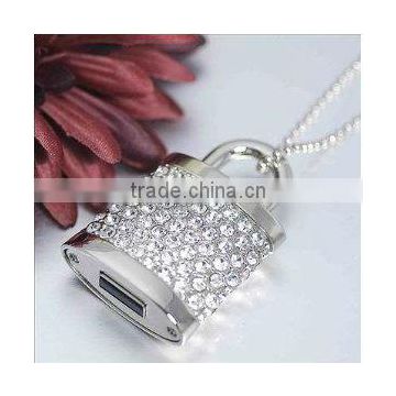 High Quality 32 GB lock Shape Crystal Jewelry USB Flash Memory Drive Necklace,usb flash drive 64gb