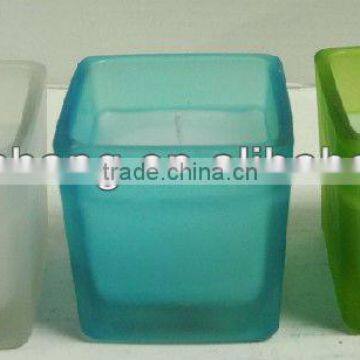 small colorful square frosted glass candle holder