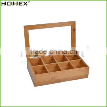 New Stytle MDF Bamboo Tea Bags Storage Box With 8 Compartments/Homex_Factory