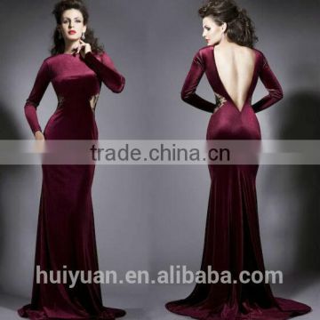 purple velvet long sleeve backless full length arabic evening gowns dresses