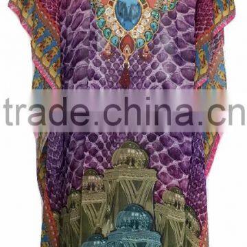 DIGITAL print georgette crystal embellish kaftan CAFTAN tunic poncho blouse