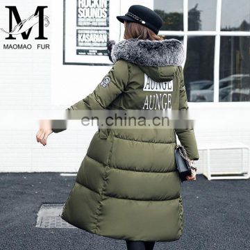 Korean Style New Design Fur Hood Coat Winter Long Sexy Women Down Coat