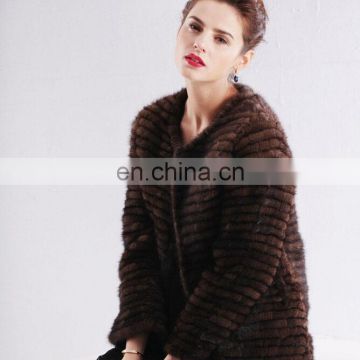 China factory wholesale genuine knitted natural real mink fur coat for women