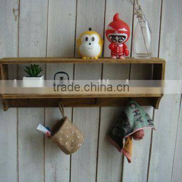 2015 hot selling wood wall shelf for kitchen with hook