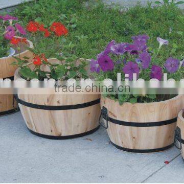 Round wooden flower cup and saucer planter