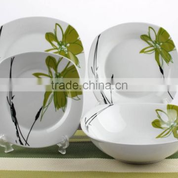 Hot sale wholesale ceramic bow dinnerware, porcelain square dinner set with flower design
