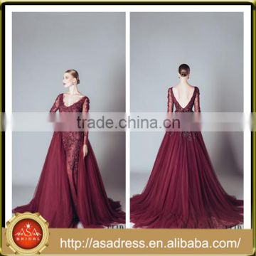 ALD06 Romantic Lace Applique Prom Dresses 2016 Long Sleeve Flor Length Long V Neck Detachable Train Prom Dress                        
                                                Quality Choice