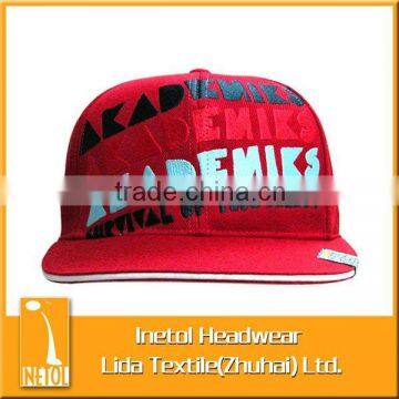 Custom woven label 6 panel flat brim cotton baseball cap