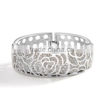 925 Solid Silver White Flower Bangle Infinity Bangles Bracelet B0802