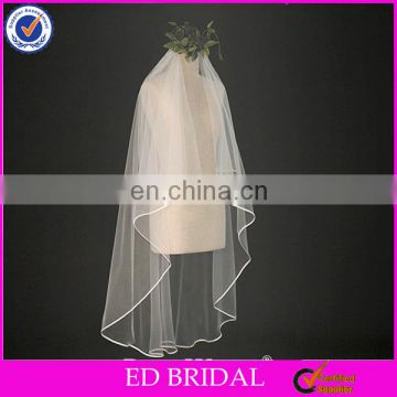 A04 Elegant Short And Long Ribbon Trim Two Layers Cheap Wholesale Bridal Veil Wedding