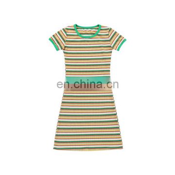 2019 Faddish Strip Print Wholesale Outfit Kid Dress Short Sleeve  Girls Children Latest Dress Summer Daily Wear