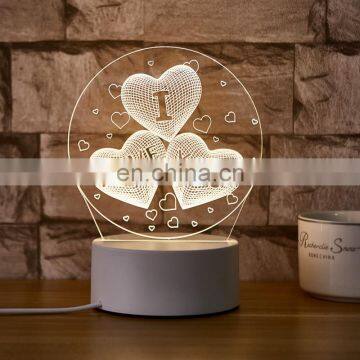 Romantic USB Charge Warm White Indoor Room Acrylic Lamp Base Night Light