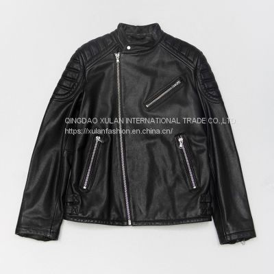 2021 New designs fashion slim fit genuine leather jacket motorcycle men