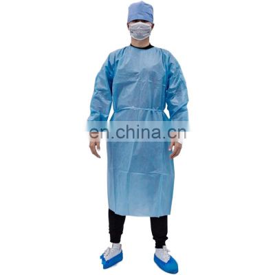 Disposable Blue Isolation Gown Knitted Cuffs Non Woven Medical Surgical Isolation Gown