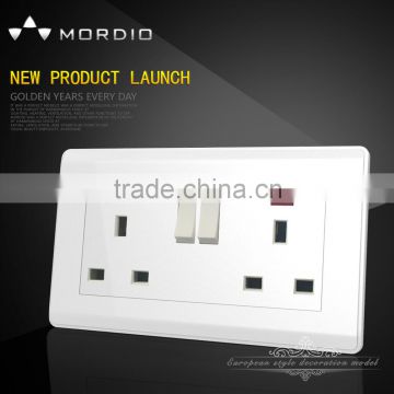 2015 smart socket PC white2 gang switch with double British standard socket