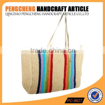 Rainbow color stripe crochet paper straw bag women beach handbag