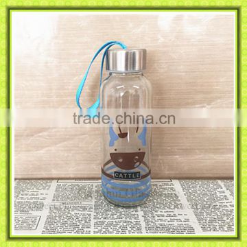 300ml water glass tumbler with custom printing,glass bottle with screw metal lid