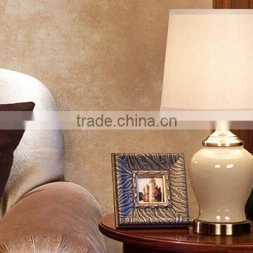 Round Ceramic Body With Fabric Lampshade Modern Desk Lamp Bedroom Living Room Table Lamp