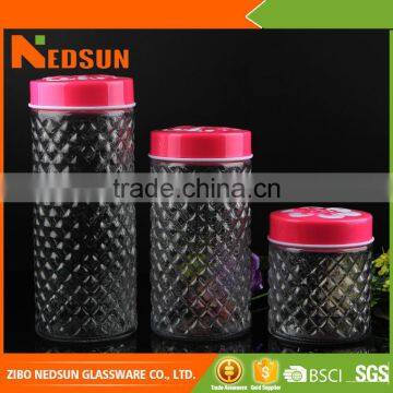 Large capacity customized storage glass jar with pink lid