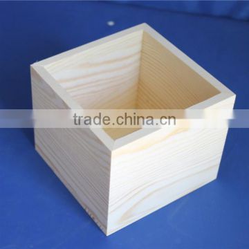 2015 simple new square unifnished pine wooden pen pot